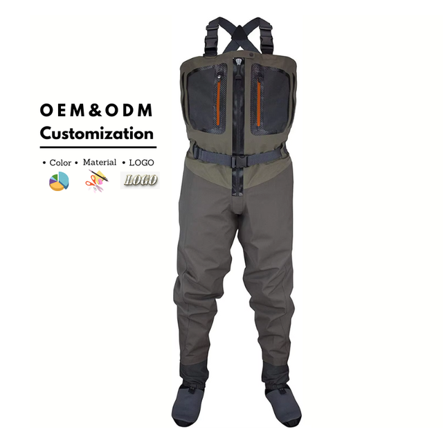 Fishmen Waterproof Breathable Chest Wader Stocking Foot Waders With Zip-front and Pockets for Hunting and Fishing