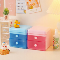 Mini armoire de rangement de bureau Kawaii avec couvercle, 2 tiroirs personnalisés, boîte de rangement en plastique pour bijoux, papeterie, petits objets, pour bureau