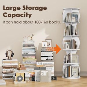 Étagère d'angle autoportante en bois blanc étroite pour organiser les livres 360 °   <span class=keywords><strong>Tour</strong></span> de bibliothèque rotative à 5 niveaux - Product Image 6