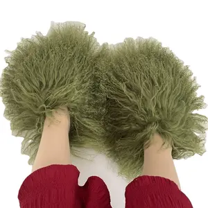 2024 Autumn New Fashion Long Hair Mongolia Sheep Fur Slippers Slides Women Real Fur Slippers Female