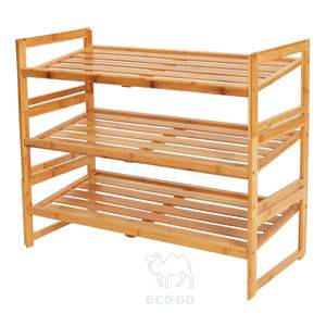 3 Tier Free <b>Standing</b> <b>Shoe</b> <b>Rack</b> with Handles Bamboo Wood Closets and Entryway Organizer Fits 9 Pairs of <b>Shoes</b> - Product Image 4