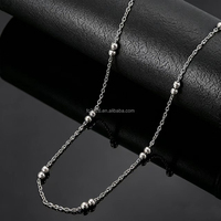 Chaîne plate en acier inoxydable avec maillons en O soudés et 2 perles rondes de 3 mm, chaîne de bijoux DIY pour pendentif