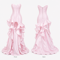 Robe de soirée sirène rose sans bretelles pour femme, avec corset cœur et volants floraux 3D, idéale pour invitées de mariage, galas et tenues de cérémonie - Vente en gros