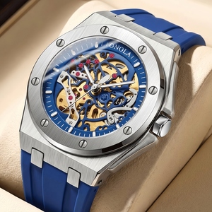 ONOLA Orologio <span class=keywords><strong>Meccanico</strong></span> Automatico da Uomo di Alta Qualità, Classico e Lussuoso, con Quadrante Traforato, Impermeabile, Cinturino in Silicone ON3834 - Product Image 5