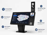 Kiosque d'information commercial à écran tactile de 65 pouces avec écran d'assistance vidéo, panneau d'information LED et support métallique