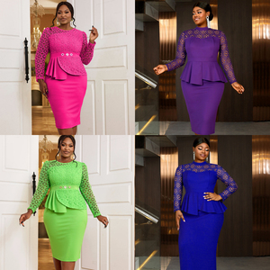 Vestido Formal Africano Personalizado OEM para <span class=keywords><strong>Mujer</strong></span>, con Encaje Bordado, Manga Corta, Corte Entallado, Otoño, Manga 3/4 - Product Image 6