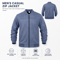 Blouson Bomber Homme en Faux Daim Extensible Doux avec Fermeture Éclair Intégrale et Bordures Côtelées, Manteau Décontracté d'Automne avec Poches, Logo Personnalisé