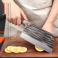 Cuchillo de Cocina Profesional de Acero Inoxidable Forjado a Mano, Espesado, con Mango de Madera, Ambidiestro, para Cortar Huesos Grandes y Patas de Animales