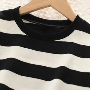 Conjunto de Ropa Casual de Algodón Estilo Coreano para Niños, Primavera-Otoño, Camiseta y Pantalones a Rayas Anchas Blancas y Negras, Importación Internacional - Product Image 2