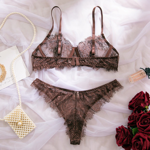 Viviblook Z0131ST03 Ensemble de lingerie sexy pour femme, soutien-gorge transparent en dentelle ajourée, crop top, string, ensemble sexy pour la Saint-Valentin, deux pièces - Product Image 6