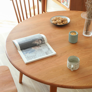 Japanese Style Solid Wood <b>Round</b> <b>Dining</b> <b>Table</b> Cherry Wood Modern Minimalist Stable Design For Home <b>Dining</b> Room - Product Image 2