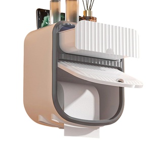 Support mural pour papier toilette, boîte à mouchoirs de salle de bain, support créatif pour essuie-tout avec tiroir, sans perforation, en promotion - Product Image 1