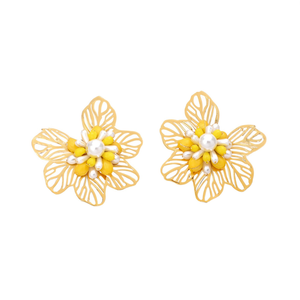 Pearl Earrings Gold Plated 316L Stainless Steel Floral Design Studs For Women Jewelry - Product Image 2