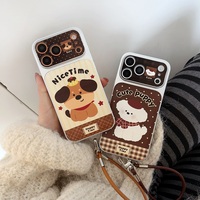 Étui de téléphone antichoc en cuir PU avec motif animal ours en peluche mignon et dragonne pour iPhone 17 Pro Max 16 15 14 13 Pro Max