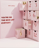 Boîte de calendrier de l'avent de Noël de luxe personnalisée, 12 tiroirs, emballage en carton rigide rose émeraude pour cadeaux de fêtes