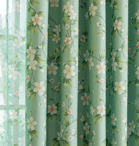 Nuevos diseños de material de cortina de ventana opaca completa de poliéster con patrón floral elegante, rollo de tela de cortinas impresas verdes - Product Image 2