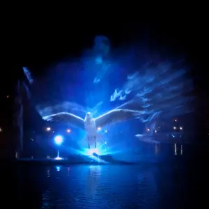 Tela da fonte de holograma 3d, fonte de água para dança