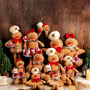 Série de figurines de bonhommes en pain d'épices en tissu polyester à longues jambes, ornement de vitrine, jouet de Noël, décoration, cadeau à suspendre dans le bas de Noël - Product Image 2