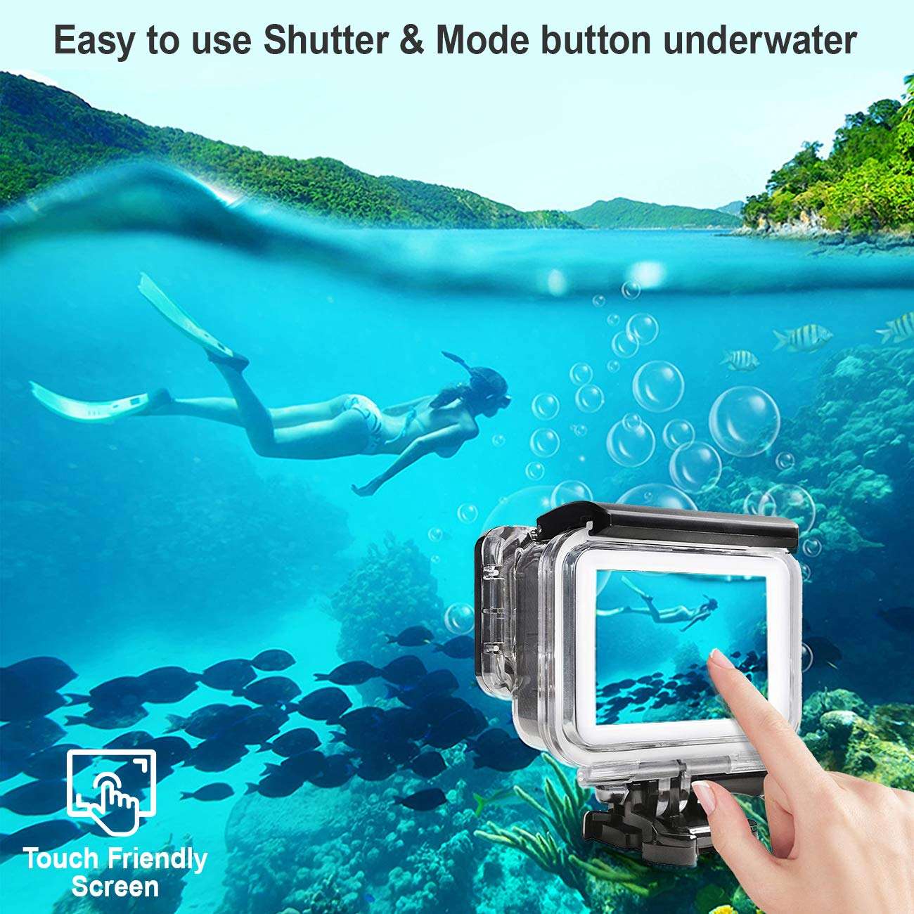 HONGDAK Underwater Standard GoPros Hero7 Waterproof Housing Case Cover Camera Accessory for Hero5/6/7 with Touch Screen