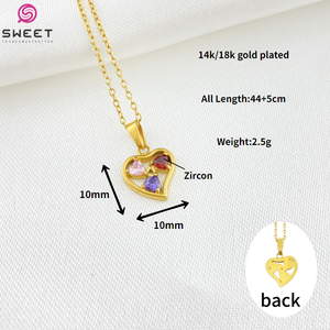 Collar con Colgante de Acero Inoxidable 316L Norma Europea, con Circonitas, Chapado en Oro, con Diseño de Corazón, Mariposa, Trébol de <span class=keywords><strong>4</strong></span> Hojas y Flor - Product Image 6