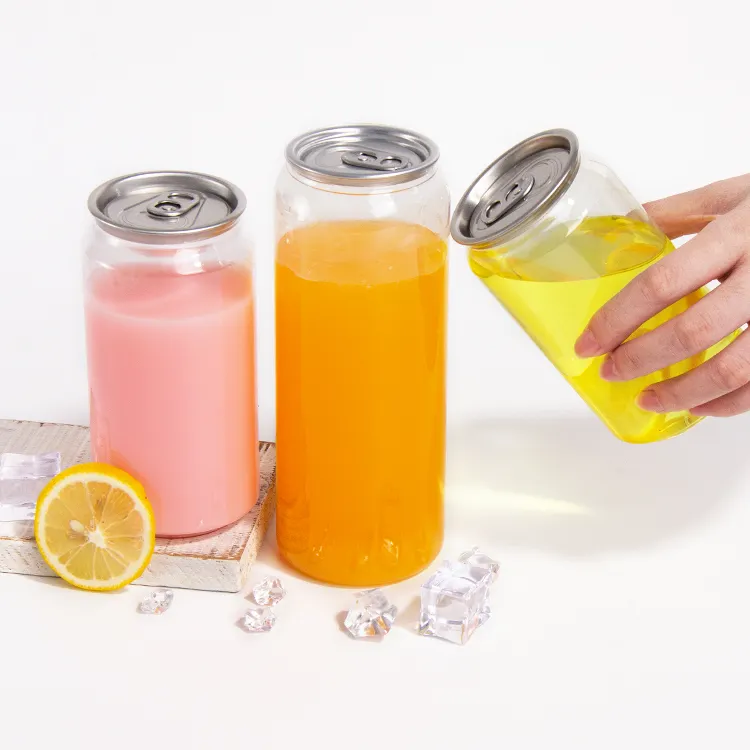 Low Cost 250/350/500 Ml Plastic Beverage Cans Easy Open Plastic Soda Can Covered With Anti Dust Plastic Lid