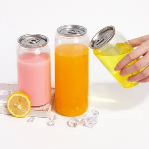 Low Cost 250/350/500 Ml Plastic Beverage Cans Easy Open Plastic Soda Can Covered With Anti Dust Plastic Lid