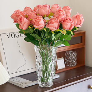 Ramo de Rosas Artificiales de Seda, Rosa Oscuro, Rosa Claro, Alta Simulación, Decoración para Bodas y Hogar - Product Image 1