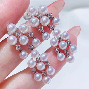 Boucles d'oreilles en argent S925 à faire soi-même, accessoires en perles, crochets d'oreille à plusieurs perles avec perles de 4-5 mm, support creux 21219 - Product Image 2