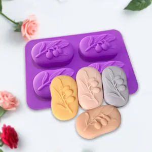 Molde de silicone personalizado sem bpa para azeitona, 4 cavidades, barra de sabonete de chocolate, feita à mão