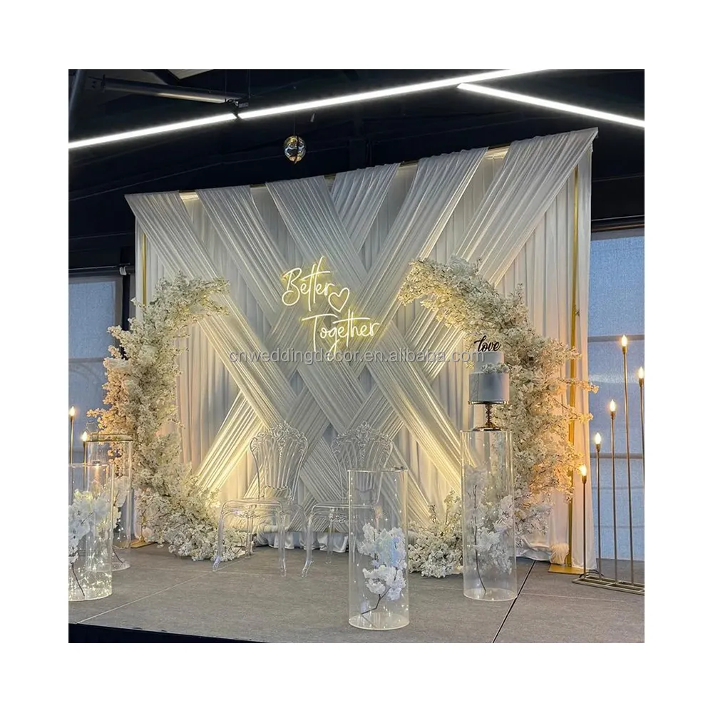 Giá Rẻ 3M * 3M Màu Hồng Backdrop Trắng Tulle Lưới Drapes Wedding Trở Lại Giọt