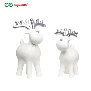 EAGLEGIFTS 고품질 세라믹 화이트 순록 디자인 인형 크리스마스 세라믹 장식