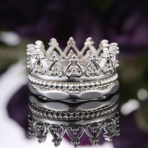 Anillo de cóctel F390 Crown para mujer, anillo de boda con engaste pavé de circonita cúbica, piedra redonda, joyería de moda - Product Image 2