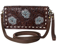 Dompet Kulit Sapi Asli Wanita India, Motif Bunga Barat, Buatan Tangan, Model Roper, Vintage, Resleting, Portabel, Aksesoris Musim Panas