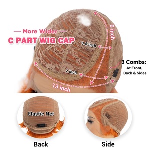 Peluca de <span class=keywords><strong>Cabello</strong></span> Humano Remy Chino Naranja Jengibre para Mujer, Corta <span class=keywords><strong>con</strong></span> Parte Lateral y Encaje HD - Product Image 4