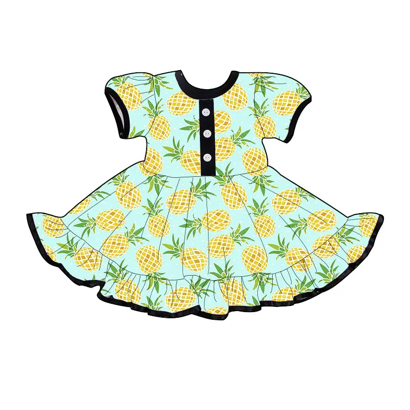 Nieuwe Aankomst Custom Print Baby Zomer Meisjes Jurk Peuter Meisje Korte Mouw Knielengte Parel Jurken