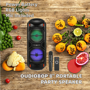 Oudiobop Haut-parleur de fête rechargeable portable de 8 pouces LED RVB 40W Son de basse sans fil USB pour la conception de chariot de karaoké de cinéma maison - Product Image 2