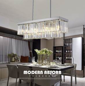 Lámpara de Araña de Cristal, Moderna y Lujosa, para Comedor, Decoración del Hogar, Cristal Dorado/Cromado, Rectangular, para Isla de Cocina - Product Image 3