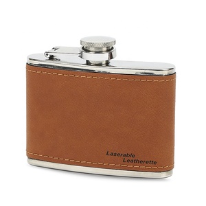 Mini bouteille d'<span class=keywords><strong>alcool</strong></span> en similicuir acier inoxydable, personnalisée, cadeau pour garçons d'honneur, en cuir Pu gravé au Laser, flacon de voyage 4oz - Product Image 2