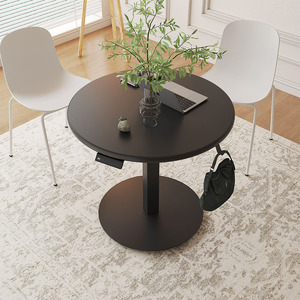 Escritorio de Computadora Ergonómico Moderno de Una Sola Pata, Color Negro, NUEVO, Altura Ajustable con un Solo Motor, 3 Etapas, Escritorio Redondo para Computadora - Product Image 1