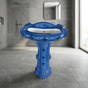 Vitrosa de madera de Color rústico, Pedestal decorativo y Lavabo redondo, modelo de cerámica, artículos sanitarios, Lavabo, juego de baño - Product Image 5