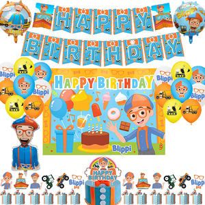 Set de Decoración para Fiesta de Cumpleaños <span class=keywords><strong>Blippi</strong></span>, Banner, Globos de Látex, Fondo, Adorno para Pastel, Artículos para Fiestas, Baby Shower - Product Image 1