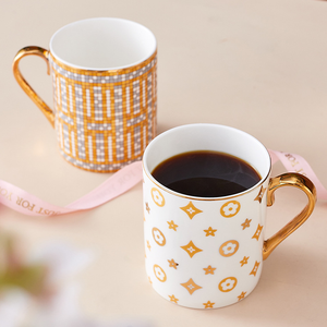 Mug en céramique de style nordique de luxe avec poignée dorée et bordure dorée, compatible lave-vaisselle et micro-ondes, cadeau d'affaires - Product Image 6
