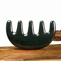 Peigne de massage facial en jade néphrite verte sculpté à la main, lisse, pour acupression et soin des cheveux