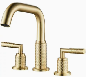 Juego <span class=keywords><strong>de</strong></span> Grifos <span class=keywords><strong>de</strong></span> Latón <span class=keywords><strong>de</strong></span> Doble Control, Tipo Dividido, Tres Piezas, Estilo Moderno y Lujoso, Montado en Cubierta, Agua Fría y Caliente, Lavabo, Acabado Dorado Cepillado, Negro Cromado - Product Image 2