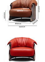 Fauteuil individuel de salon minimaliste italien en cuir de vachette véritable de première qualité, fauteuil design de luxe léger