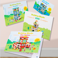 Juego de Bloques de Construcción de Madera Montessori de 6 Temas, Cabaña de Madera, Juguete Educativo Temprano para Niños, Modelo de Casa para Armar a Mano
