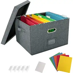 Decorative File Storage Boxes with Lids File Box with Hanging Filing Folders Document Organizer Storage for Office