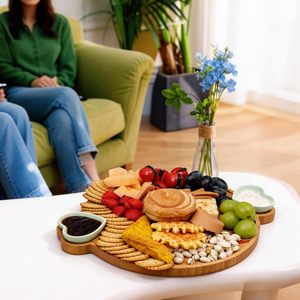 Plateau de service rond en bambou pour collations, fruits, pique-nique en plein air, pain, fromage, plateau en bois, style simple, couleur unie - Product Image 3