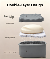 Boîte de rangement carrée en silicone anti-fuite avec bord ondulé et tapis de drainage pour savon solide, idéale pour les voyages, la salle de sport et le camping