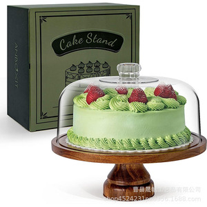 Plateau à gâteau en bois avec couvercle en verre, plateau rond pour desserts et pains, pour la présentation de petits gâteaux lors de fêtes - Product Image 5